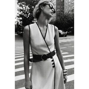 ZARA LINEN BLEND MIDI DRESS WITH BELT